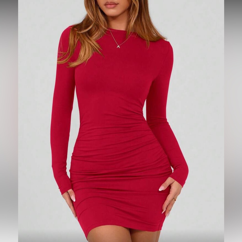 Women's Red Long Sleeve Black Bodycon Dress